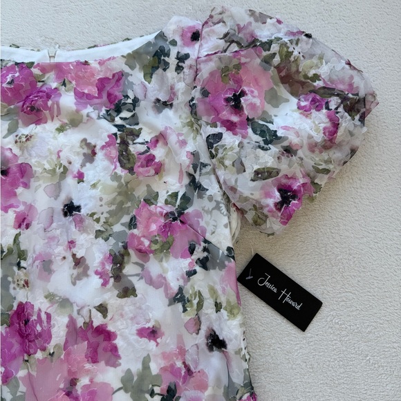 NWT Jessica Howard Floral Dress Pink Sheer Overlay Short Sleeve Elegant Size 16 - Picture 4 of 16